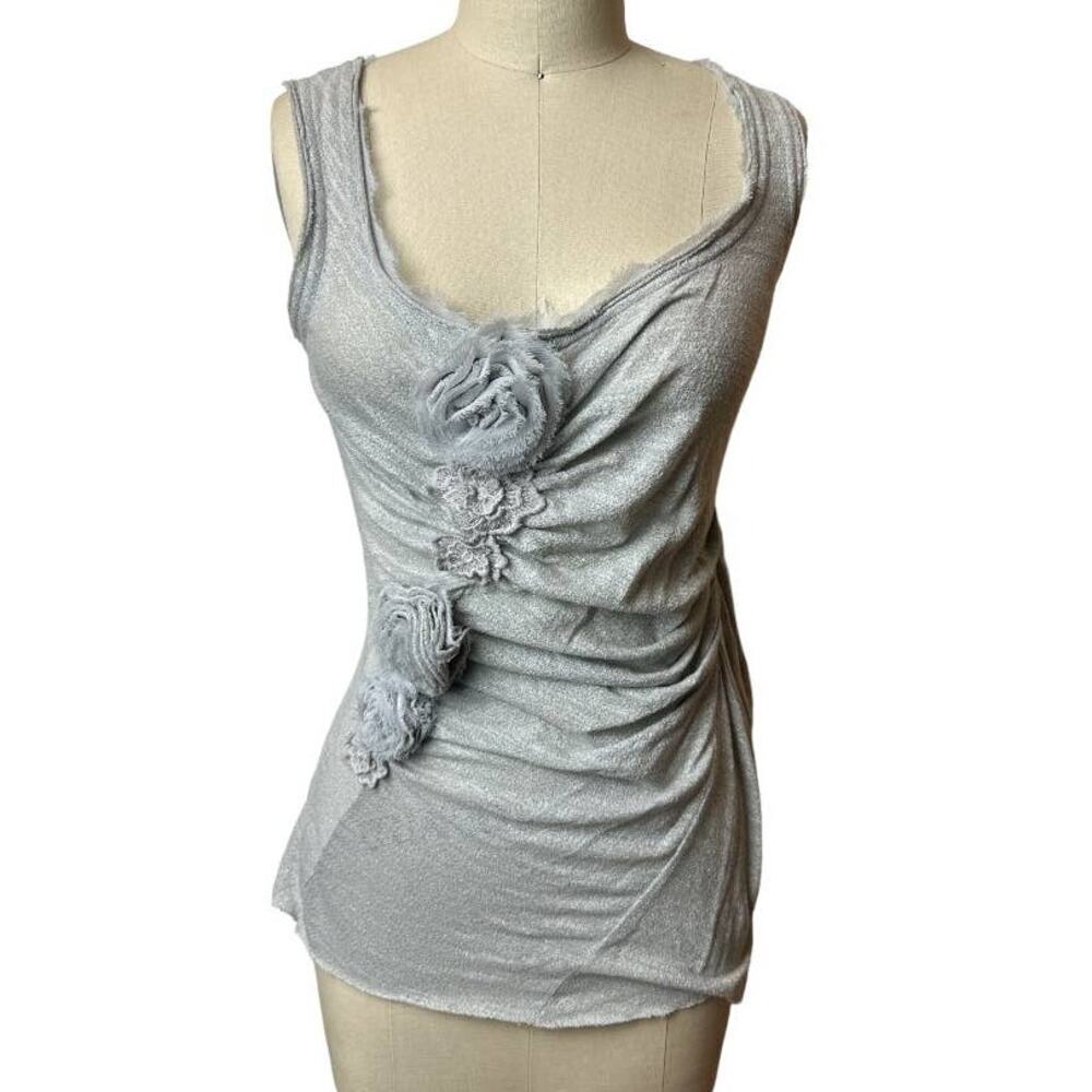 Anthropologie Silver Rosette Sleeveless Blouse Top Women's Size S